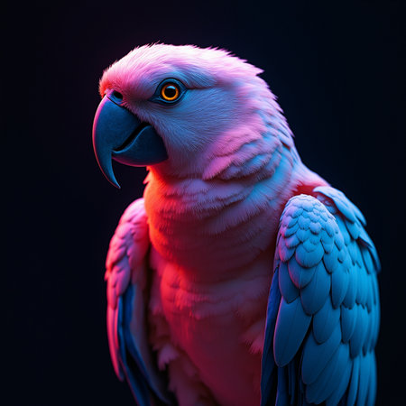 Portrait of a white parrot on a dark background, close-upの素材