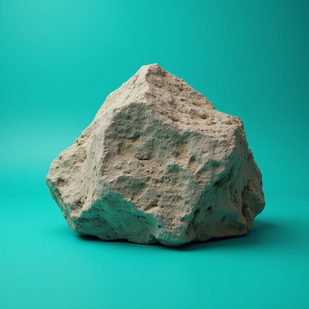 3d rendering of a stone on a turquoise background.の素材