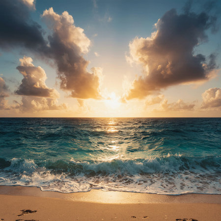 Beautiful seascape with sunset over the sea. Tropical backgroundの素材