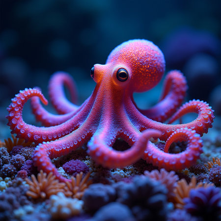 Octopus on coral reef. Underwater world. Marine life.の素材