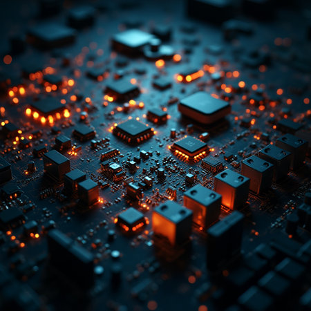 Electronic circuit board close-up. Technology background. 3d renderingの素材