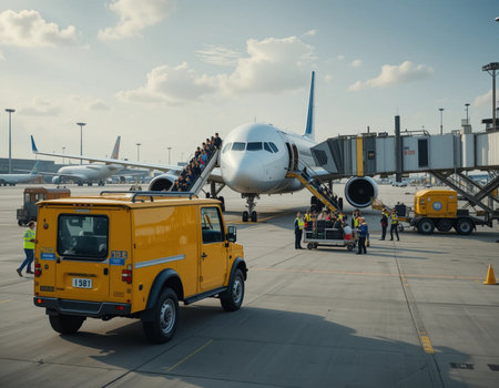Airplanes at Frankfurt Airport. Frankfurt International Airport is the main international airport of Germany.の素材