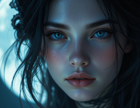 Fantasy portrait of a beautiful girl with blue eyes. 3d renderingの素材
