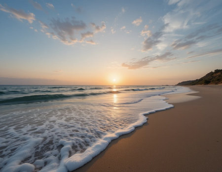 Beautiful sunset at the beach in Algarve, Portugal.の素材