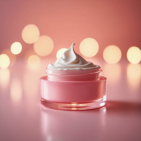 Cosmetic branding, toiletries and spf concept - Face cream moisturizer jar on pink background, moisturizing skin care lotion and lifting emulsion, anti-age cosmetics for luxury beauty skincare brandの素材