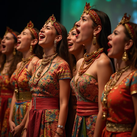Unidentified female dancers perform on stage during Malaysia Independence Day celebration.の素材