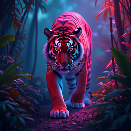 Tiger in the jungle. 3D illustration of a tiger.の素材