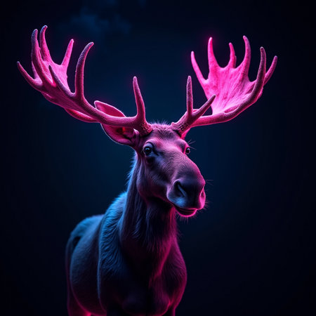reindeer with antlers on dark background. 3d renderingの素材
