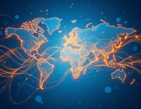 abstract global network connection concept on blue background, 3d renderの素材