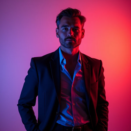 Portrait of a handsome young man in a suit. Studio shot.の素材