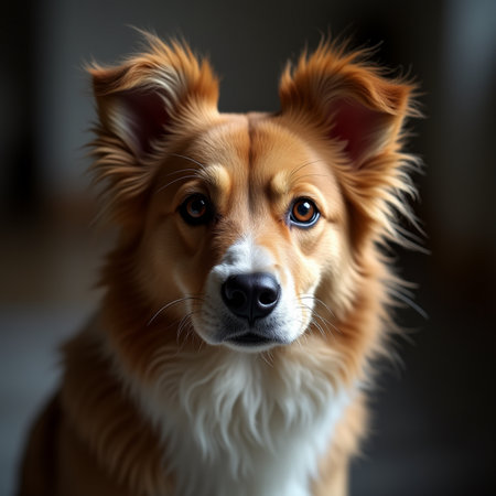 Portrait of a red border collie dog looking at the cameraの素材