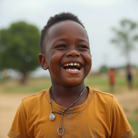 Portrait of a happy African boy smiling in the countryside in Africaの素材
