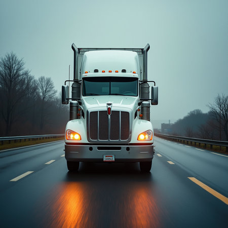Truck on the highway. 3d rendering. toned imageの素材