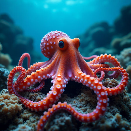 Octopus on the coral reef. Close-up. Underwater photography.の素材