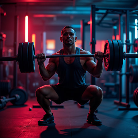 Athletic man lifting a barbell in the gym.の素材