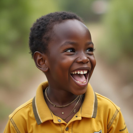 Portrait of a happy African little boy smiling at the cameraの素材