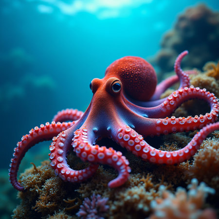 Octopus on coral reef in the Red Sea. Egypt, Africaの素材