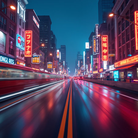 Traffic in the city at night, Hong Kong, China.の素材