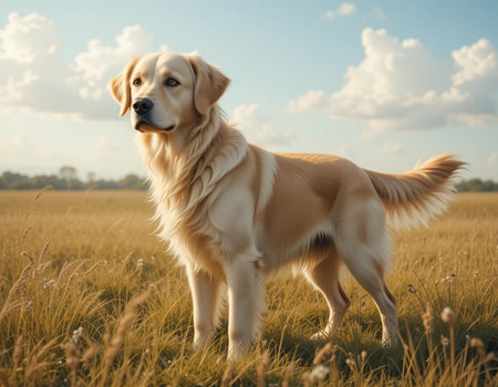 Golden Retriever dog in the field. Golden Retrieverの素材