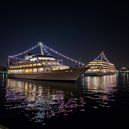 Yacht in the port of Istanbul, Turkey. Night view.の素材