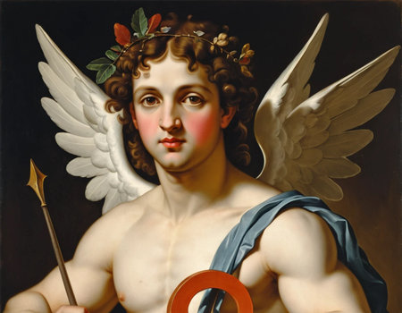 Jesus Christ with the crown of thorns on his head and angel wingsの素材