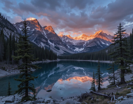 Sunset at Lake Louise, Banff National Park, Alberta, Canadaの素材