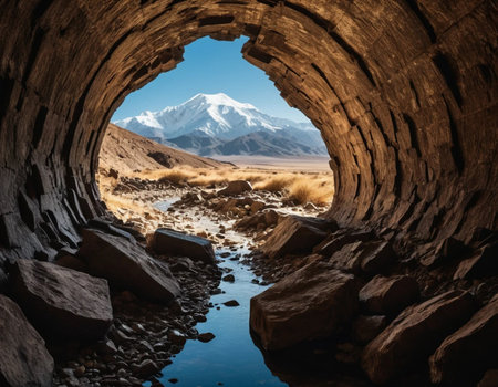 Tunnel at the foot of Mt. Cook, New Zealandの素材