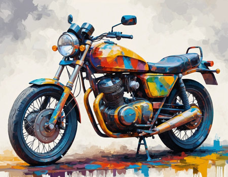 Vintage motorcycle on a grunge background, digital illustration, paintingの素材
