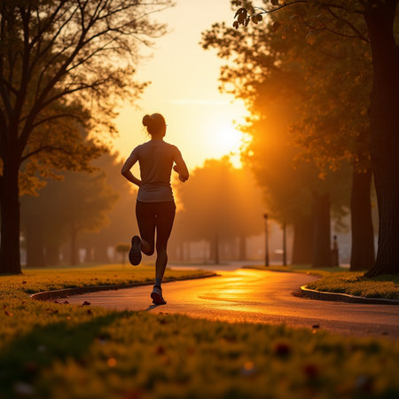 Runner athlete running at sunrise. woman fitness jogging workout wellness concept.の素材