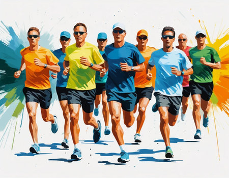 Running people. Group of men and women in sportswear. Healthy lifestyle.の素材