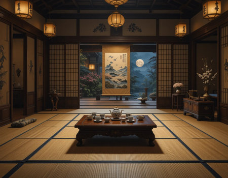3d rendering of Japanese room in traditional Japanese styleの素材