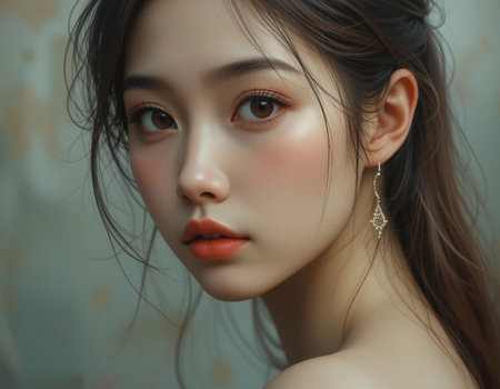 Portrait of beautiful Asian woman with fashion makeup and hairstyleの素材