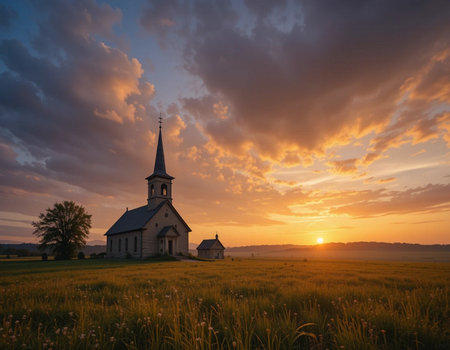 Church of St. John of Nepomuk at sunset, Polandの素材