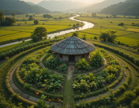 Aerial view of rice terraces in Mae Hong Son, Thailandの素材