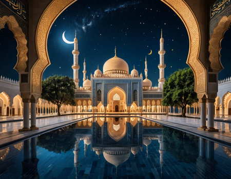 Sheikh Zayed Grand Mosque at night, Abu Dhabi, United Arab Emiratesの素材