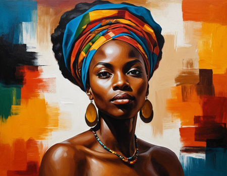 Portrait of a beautiful African woman with afro hairstyle.の素材