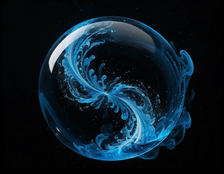 abstract blue water bubble on black background. 3d render illustrationの素材