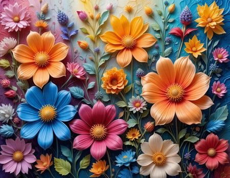 Colorful floral background with daisies, gerberas and hyacinthsの素材