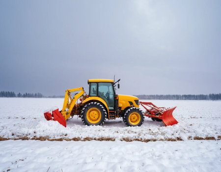 Tractor on the field in winter. Russia, Krasnodar Kraiの素材