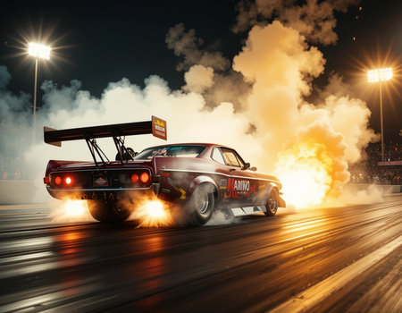 Racing car on the track with burning tires. 3D renderingの素材