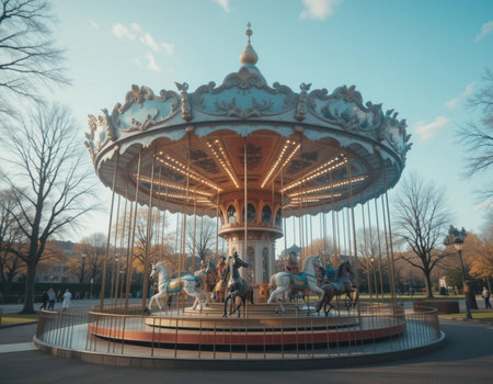 Merry-go-round in the park in the early springの素材