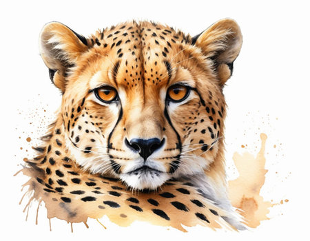Watercolor portrait of a cheetah on a white background.の素材