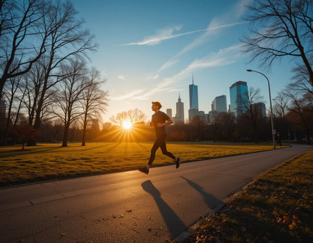 Running man in Central Park, Manhattan, New York City, USA.の素材