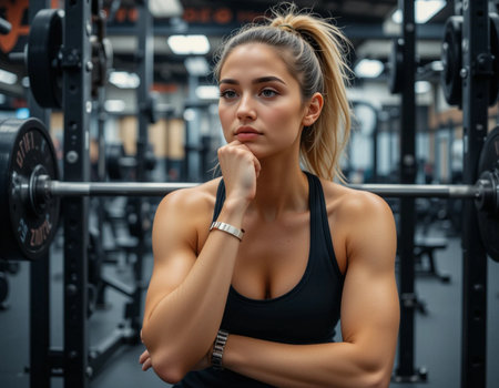 Portrait of a sporty young woman at the gym looking at cameraの素材