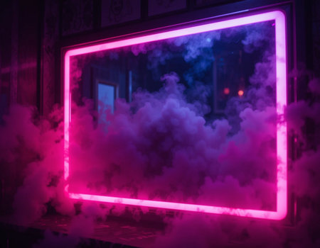 Vape concept. Smoke coming out of a window on a dark backgroundの素材