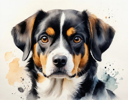 Portrait of a Bernese Mountain Dog. Digital watercolor painting.の素材