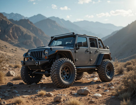 Off-road vehicle in the desert. Off-road vehicle.の素材