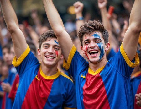 Pro football fans arrive in Milan for the match Inter Forever - Barca Legendsの素材