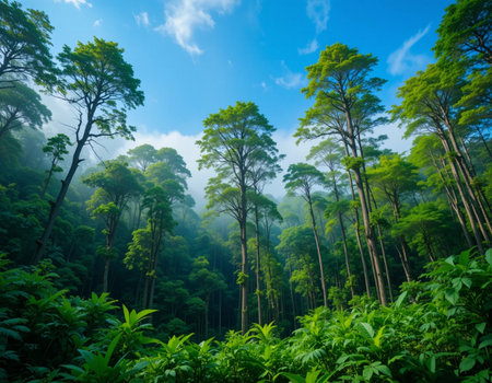 Pine tree forest in the morning at Doi Inthanon National Park, Chiang Mai, Thailandの素材