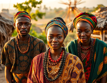Group of African women in traditional clothes at the Masai Mara, Kenyaの素材